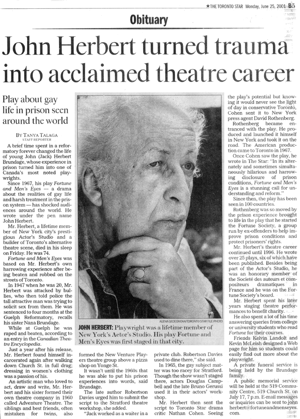 John Herbert Obituary Toronto Star